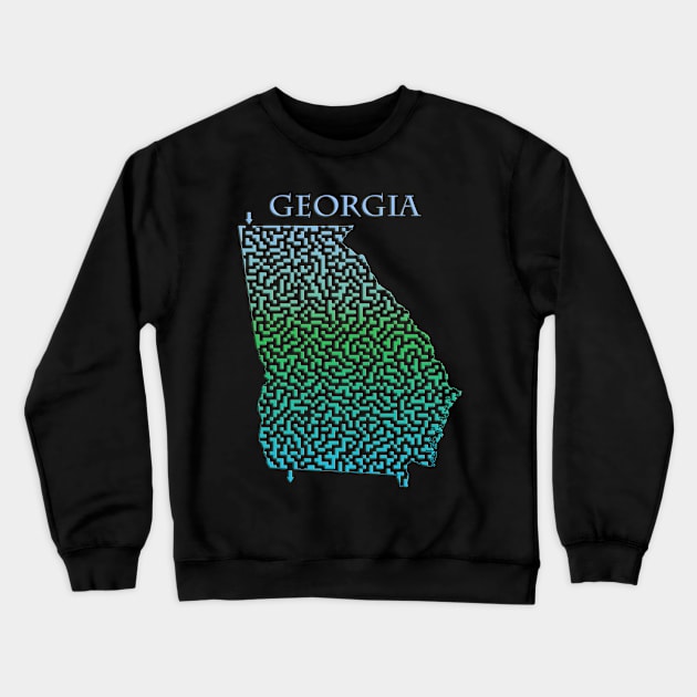 Georgia State Outline Maze & Labyrinth Crewneck Sweatshirt by gorff